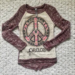 Girls peace sign long sleeve knit shirt size small